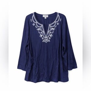 Jones Studio Blue Tunic with White Embroidery